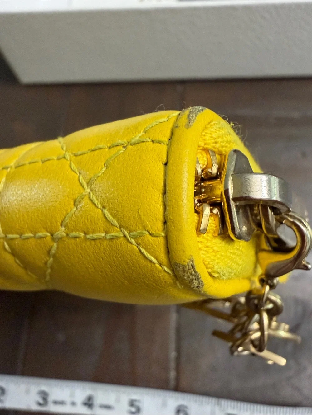 Dior Yellow Quilted Zip Wallet with Gold Hardware